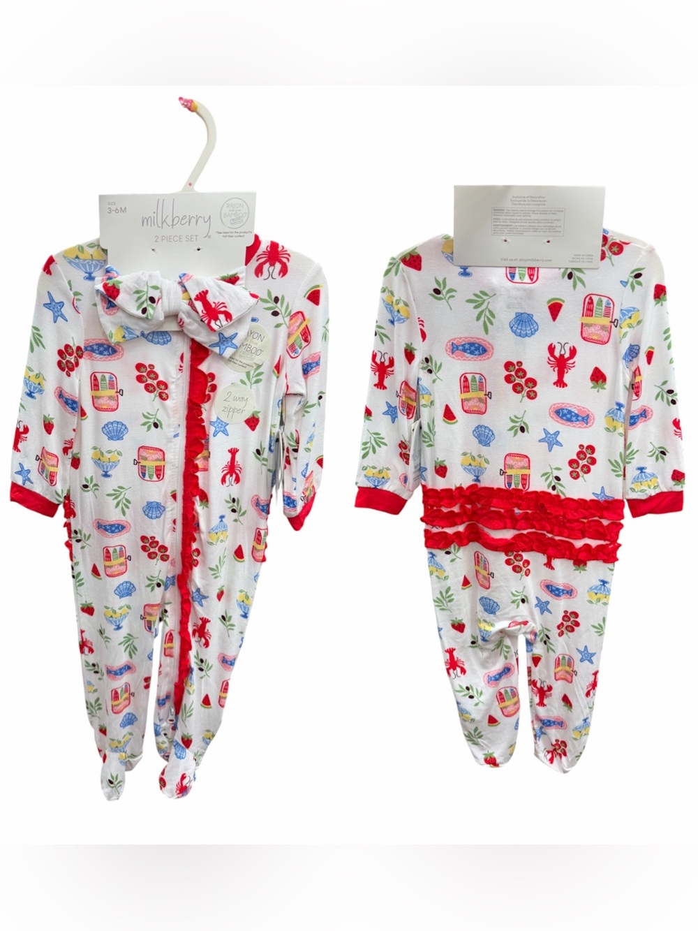 🦋3-6 Milkberry 2 way zipper 
Bamboo 2 piece set Footed Zipper Romper
Coastal red